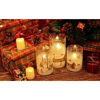 Eldnacele Flickering flameless glass snowman candles with remote control, timer, battery operated, real wax, LED pillar candles,